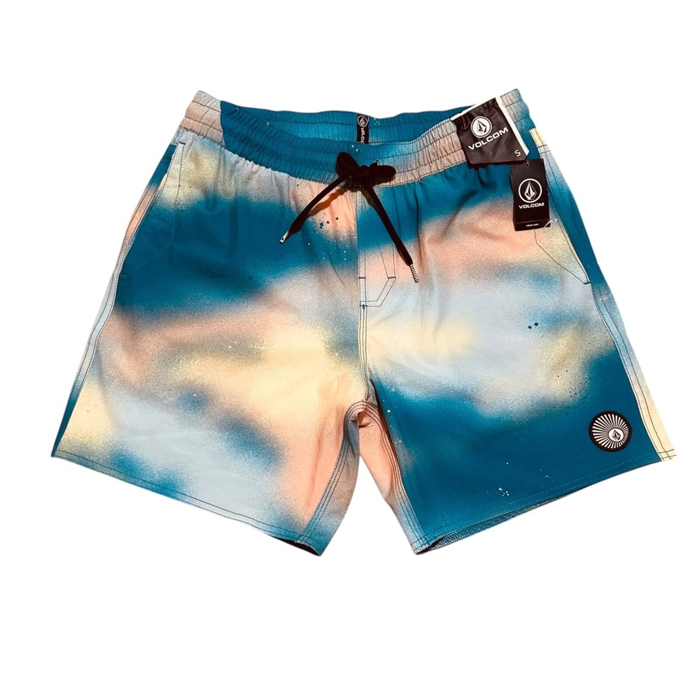 Volcom Mens Size Small Spray‎ Paint Nebula Swim Trunks Teal Peach NWT NEW